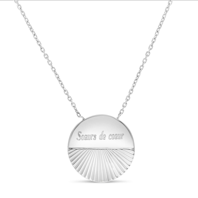 Collier personnalisé médaille striée 20 mm Argent