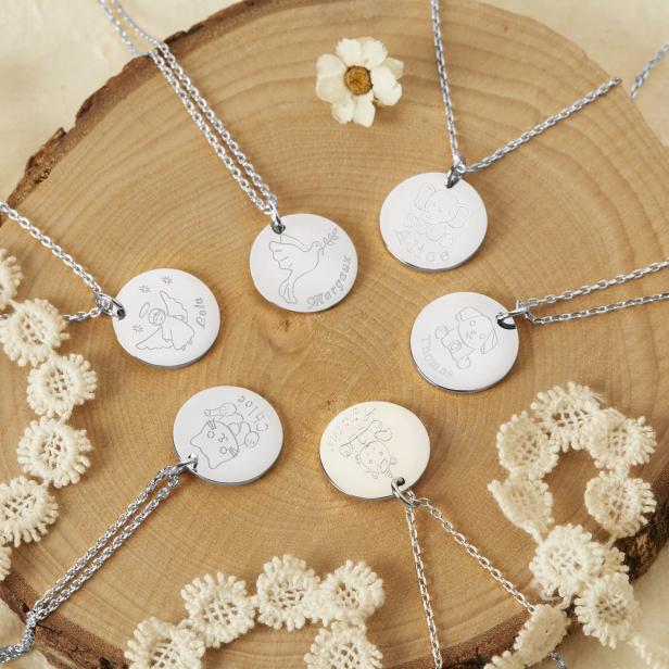 Collier personnalisé médaille 15 mm dessin ange en Argent