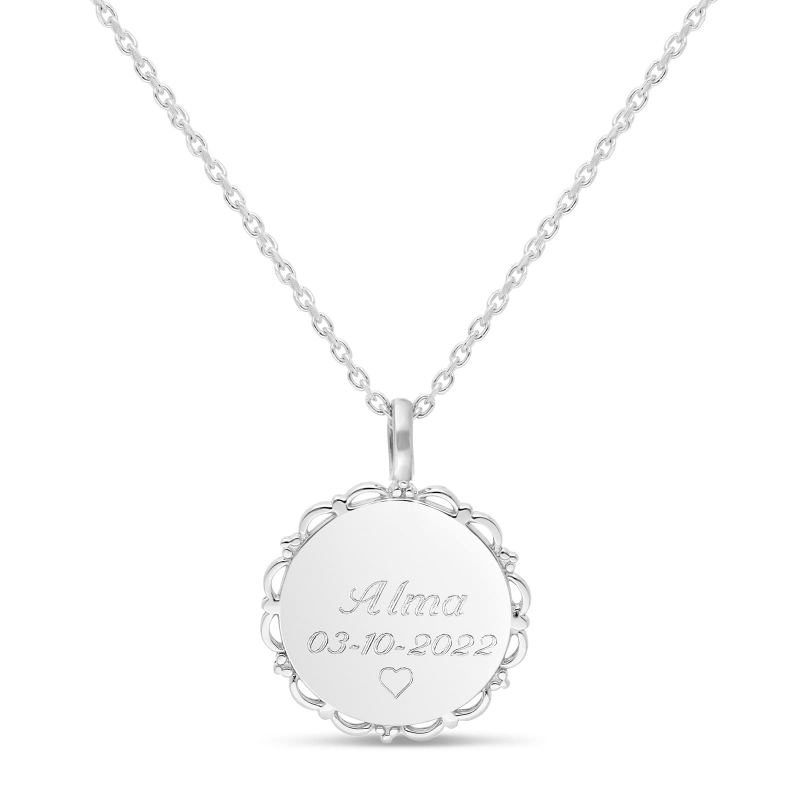 Collier personnalisé enfant médaille 18 mm dentelle Argent