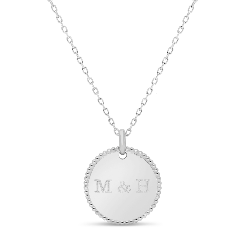 Collier personnalisé enfant médaille 18 mm perlée Argent