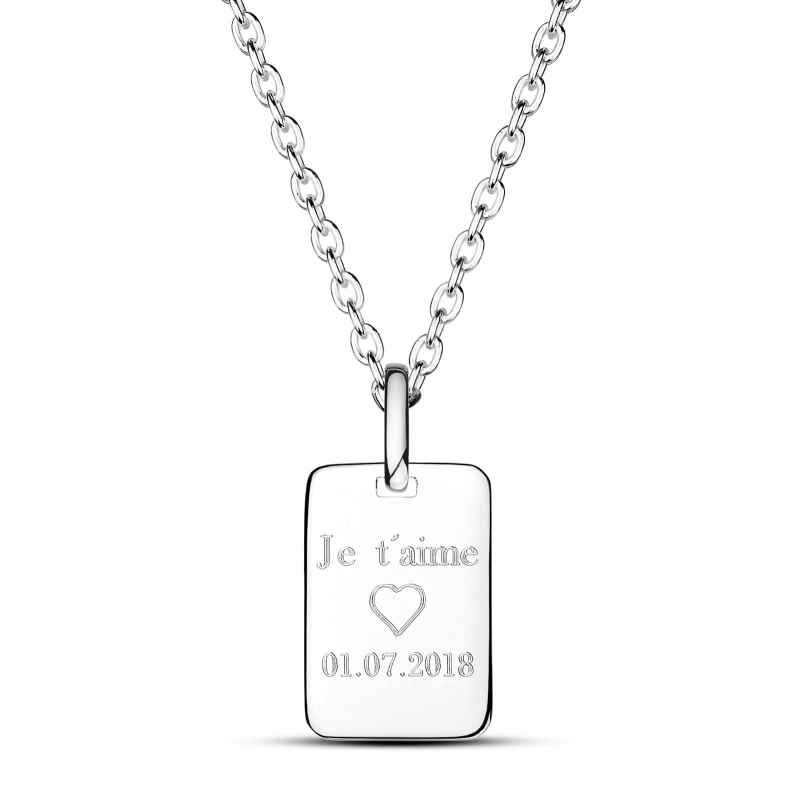 Collier personnalisé homme médaille rectangulaire en Argent