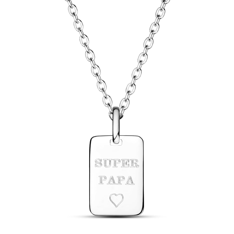 Collier homme médaille rectangulaire "Super Papa" en Argent