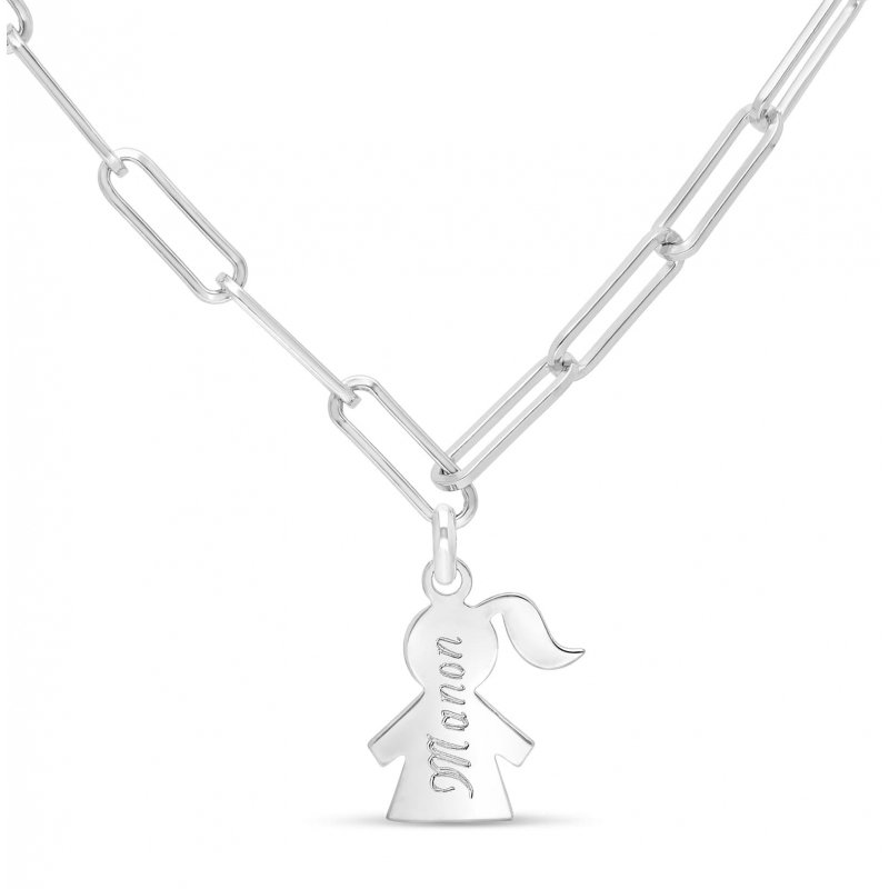 Collier personnalisé Argent, maille trombone et pendentif petite fille 15 mm