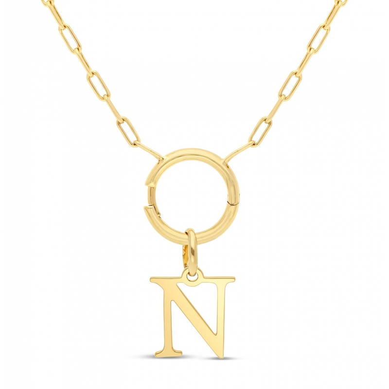 Collier charm lettre 20 mm Plaqué Or chaîne trombone