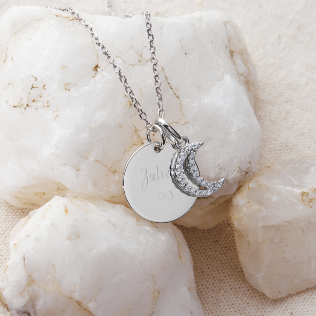 Collier enfant médaille 15 mm et son pendentif lune à strass Argent