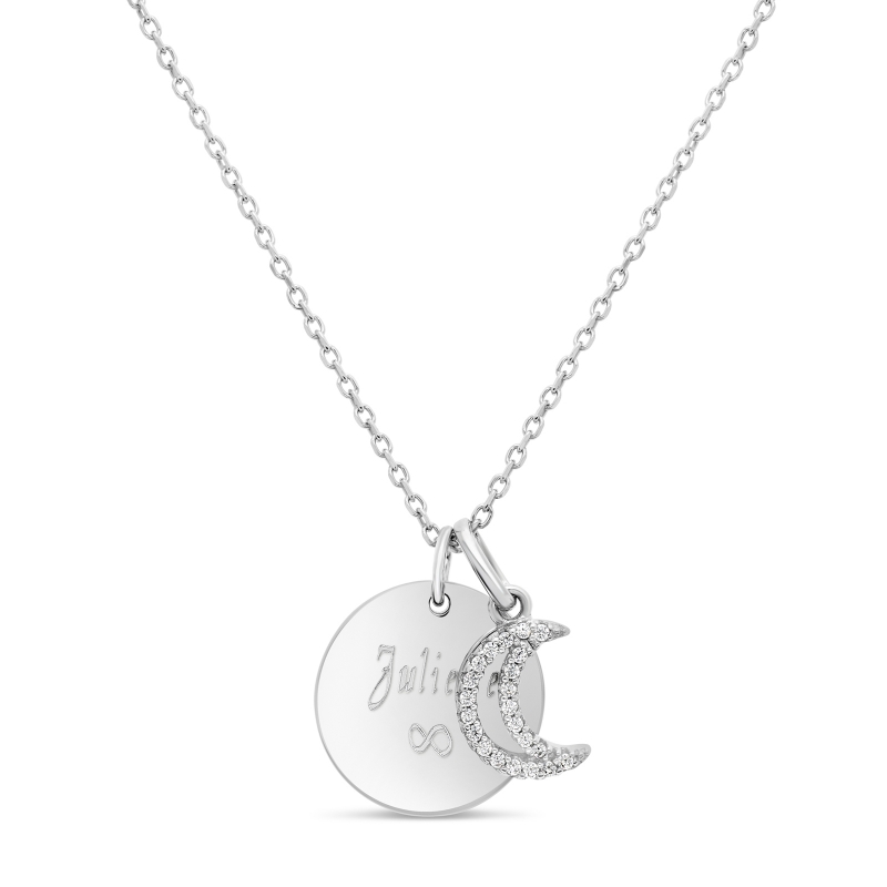 Collier enfant médaille 15 mm et son pendentif lune à strass Argent