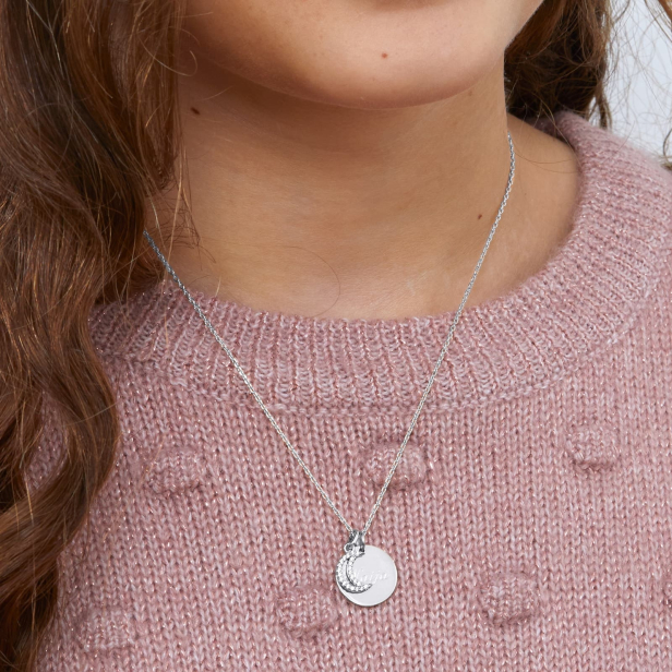 Collier enfant médaille 15 mm et son pendentif lune à strass Argent
