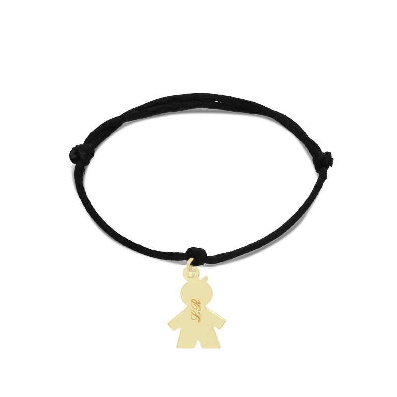 Bracelet cordon enfant et pendentif garçon en Plaqué Or personnalisé