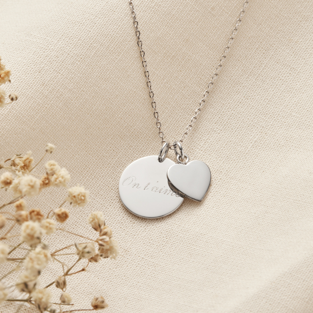 Collier enfant médaille 15 mm et pendentif personnalisé coeur en Argent
