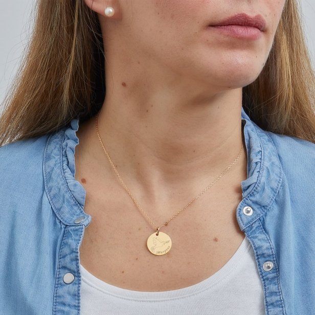Collier personnalisé médaille 20 mm dessin colombe en Plaqué Or