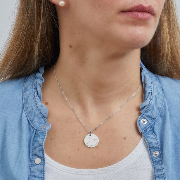 Collier personnalisé médaille 20 mm dessin colombe en Argent