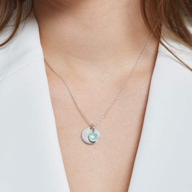 Collier personnalisé médaille 15 mm Argent et pierre bleue