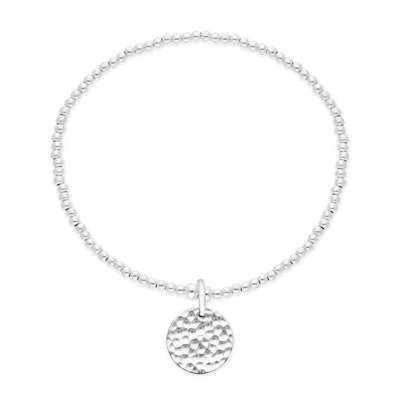 Bracelet élastique perles Argent et médaille martelée 12 mm gravée