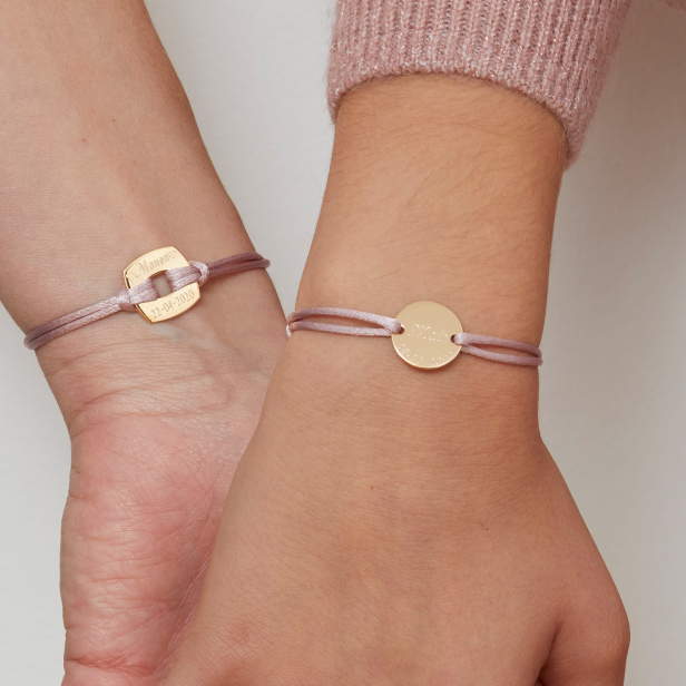 Bracelet cordon avec médaille 15 mm personnalisée Plaqué Or
