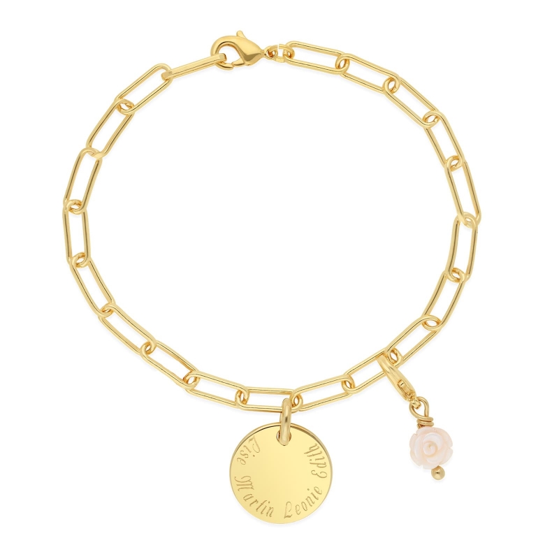 Bracelet Plaqué Or médaille 15 mm et breloque(s) fleur(s)