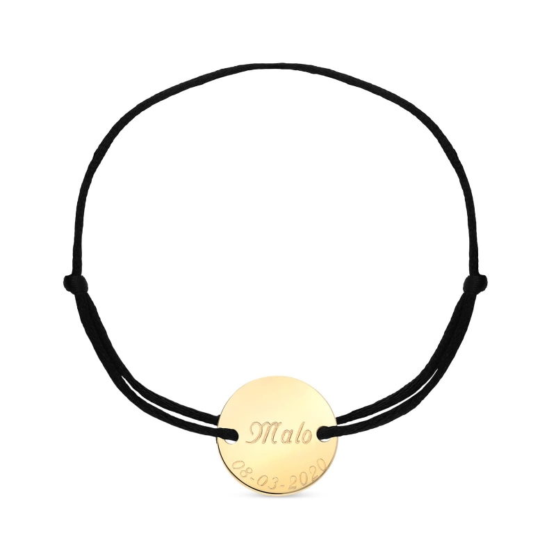 Bracelet cordon avec médaille 15 mm personnalisée Plaqué Or