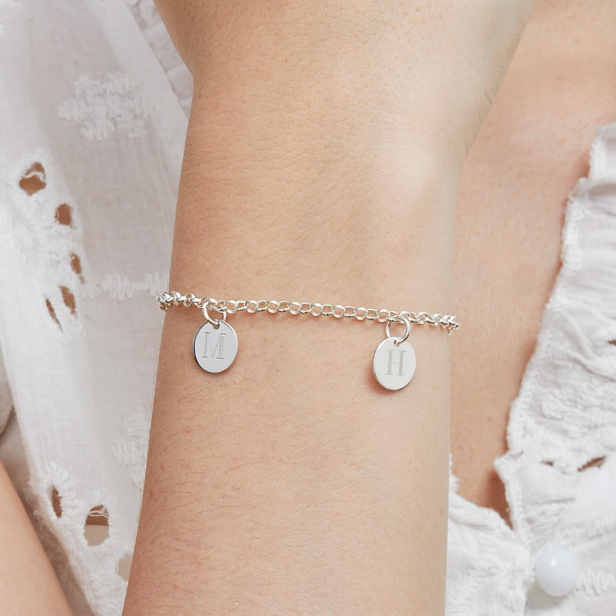Bracelet fine maille avec double médailles 10 mm Argent