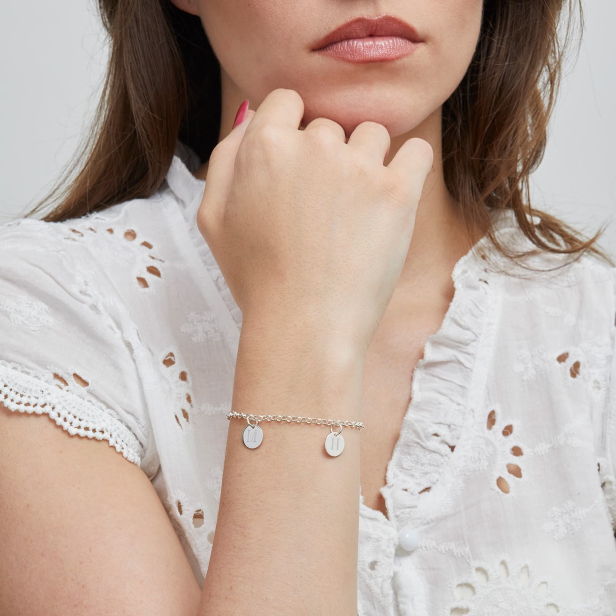 Bracelet fine maille avec double médailles 10 mm Argent