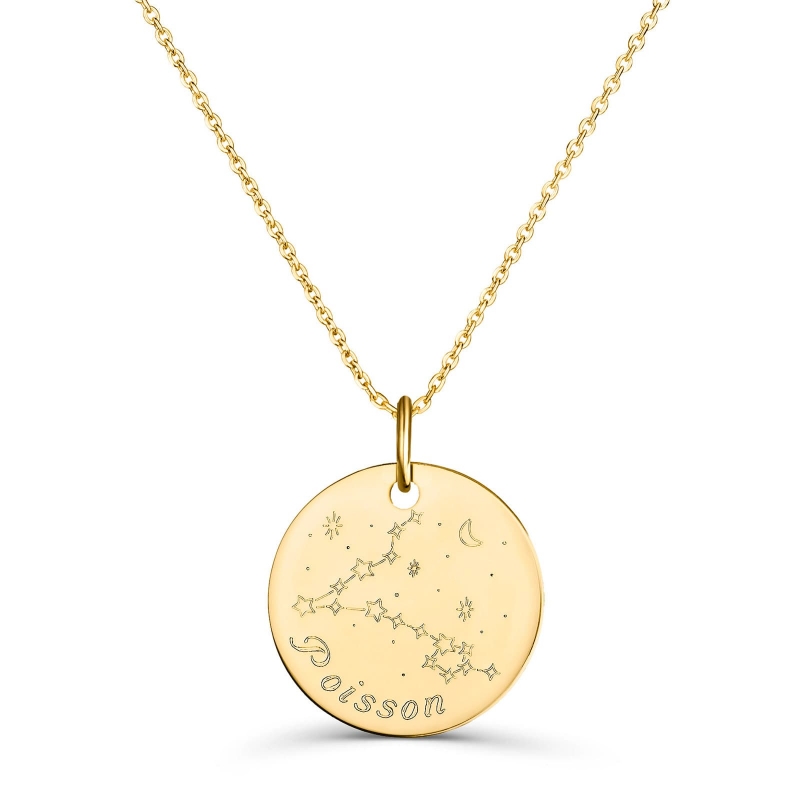 Collier médaille 20 mm astro poissons Plaqué Or