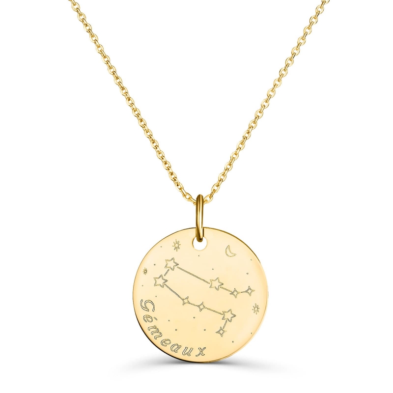 Collier médaille 20 mm astro gémeaux Plaqué Or
