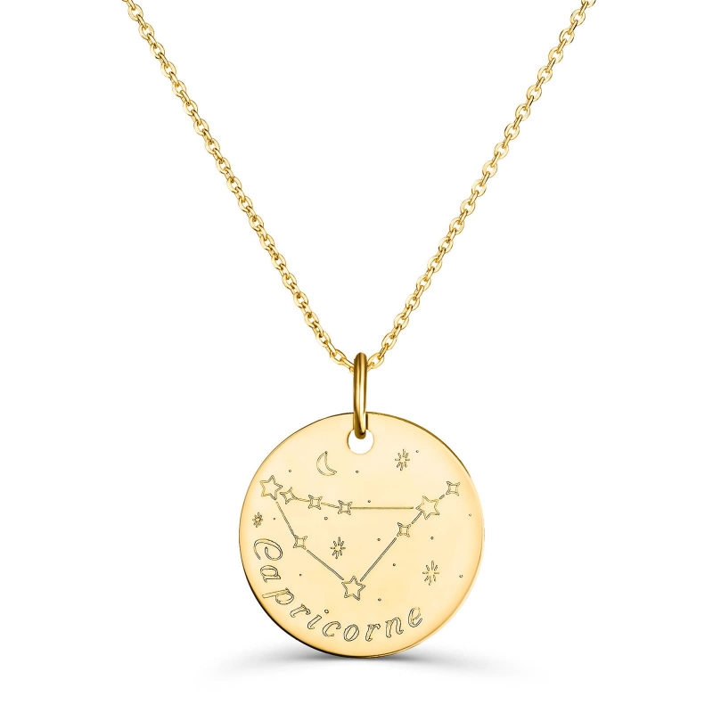 Collier médaille 20 mm astro capricorne Plaqué Or