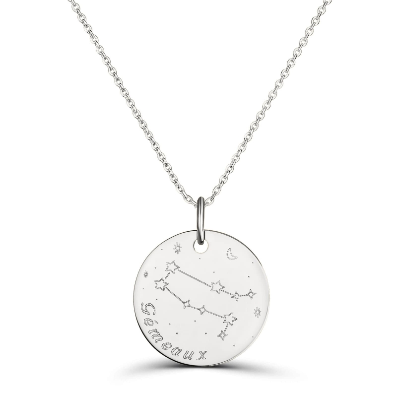 Collier médaille 20 mm astro gémeaux Argent
