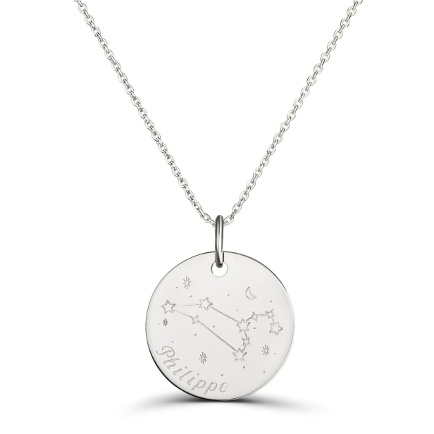 Collier médaille 20 mm astro lion Argent