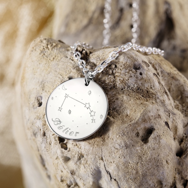 Collier médaille 20 mm homme astro lion Argent