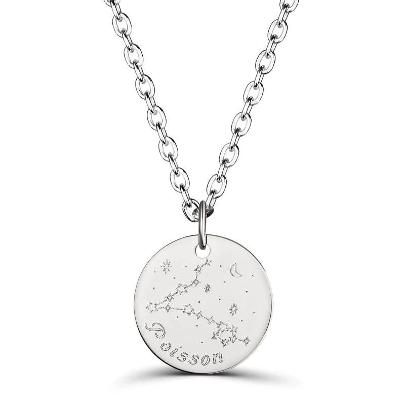 Collier médaille 20 mm homme astro poissons Argent