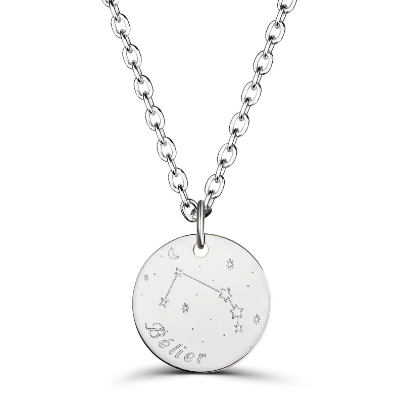 Collier médaille 20 mm homme astro bélier Argent
