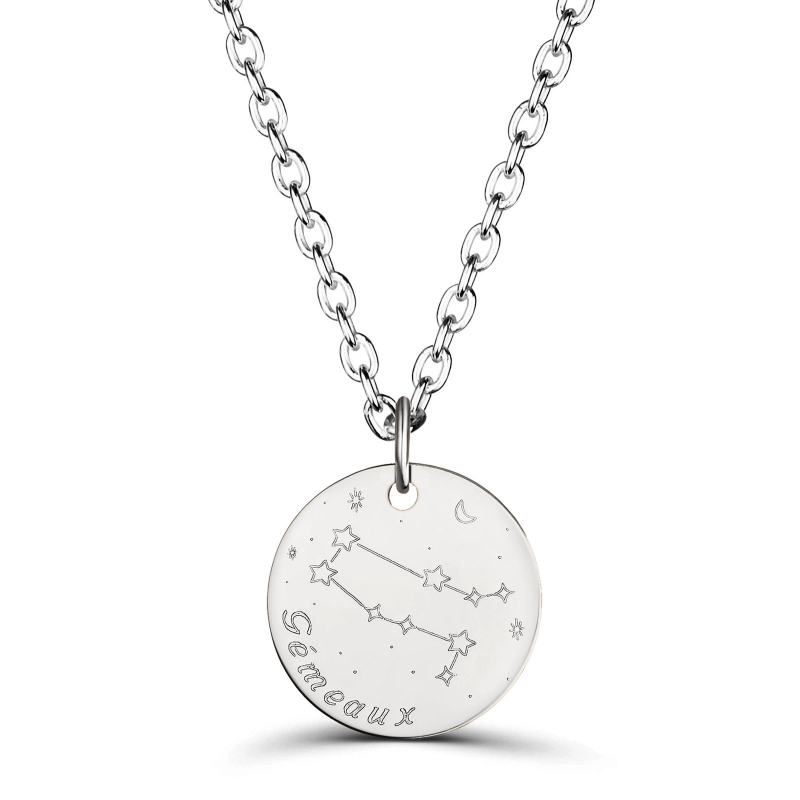Collier médaille 20 mm homme astro gémeaux Argent