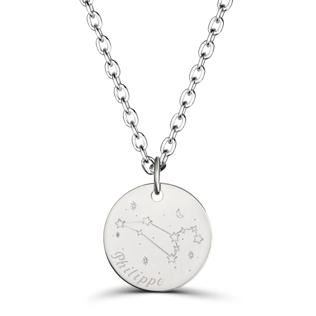 Collier médaille 20 mm homme astro lion Argent