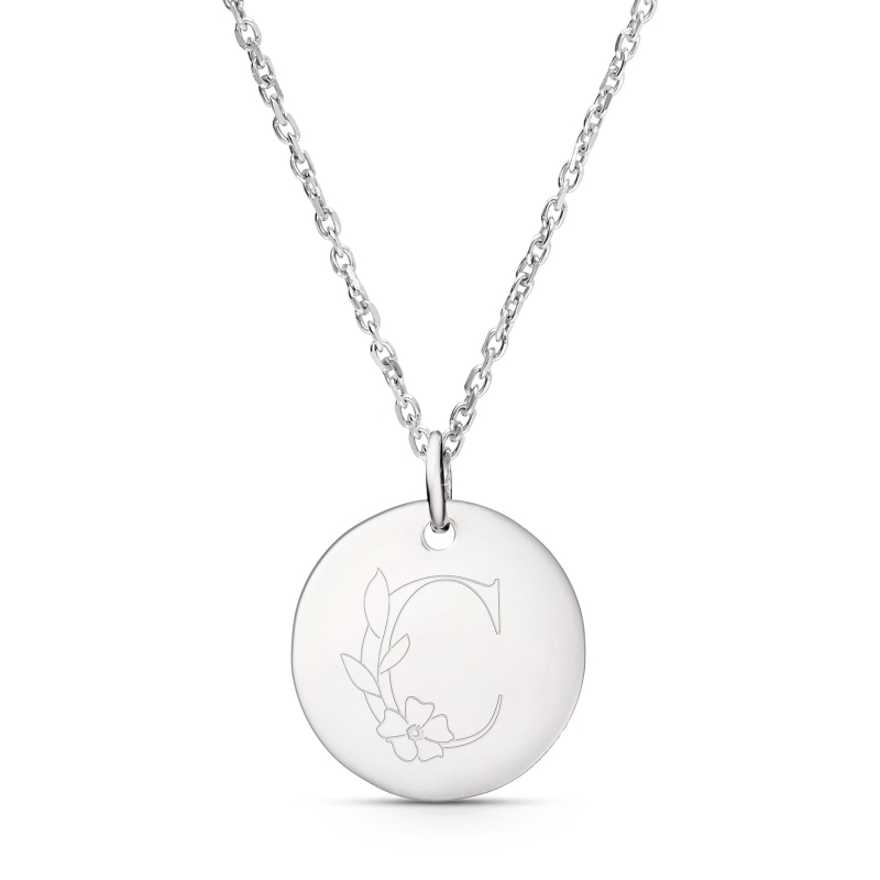 Packshot collier personnalisé argent alphabet floral pour femme