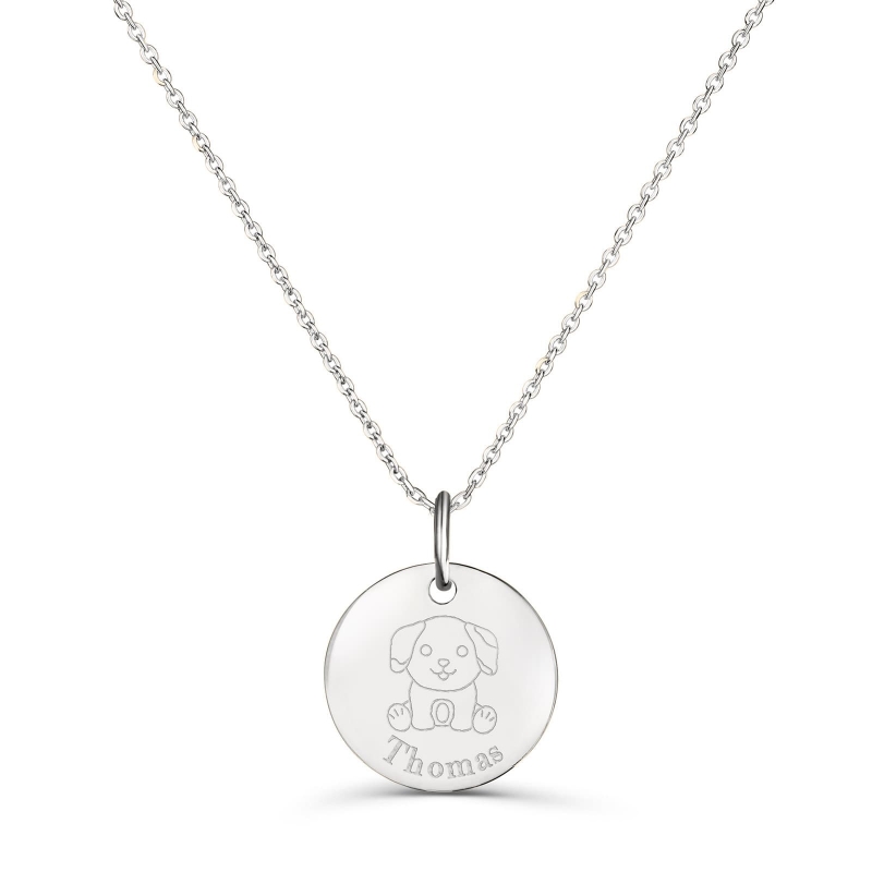 Collier personnalisé médaille 15 mm dessin chien en Argent