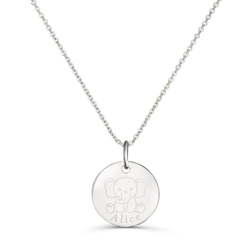 Collier personnalisé médaille 15 mm dessin éléphant en Argent