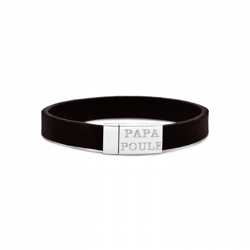 Bracelet avec initiale ajustable en cuir marron et boucle acier