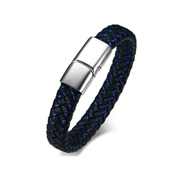 Bracelet homme personnalisé en cuir tressé bicolore