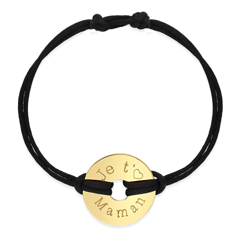 Bracelet cordon femme médaille cible Plaqué Or 20 mm