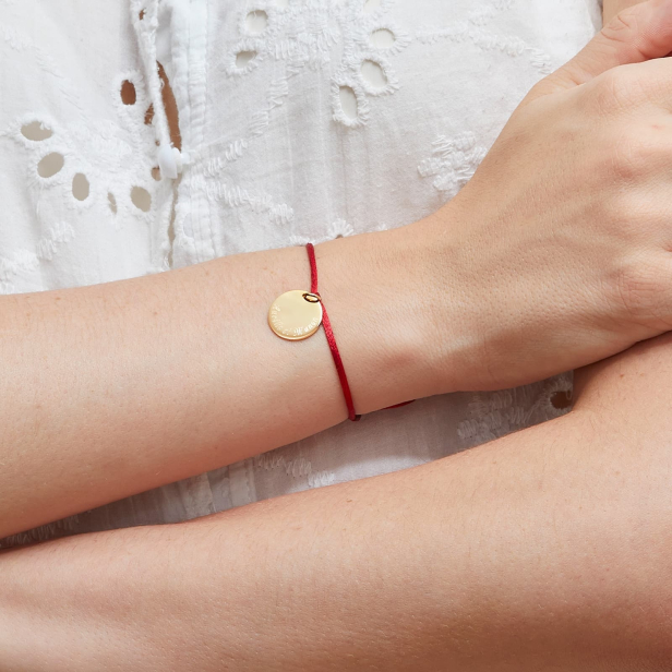 Bracelet cordon avec médaille 15 mm Plaqué Or personnalisée