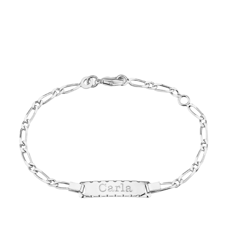 Bracelet enfant gourmette plaque crochetée Argent