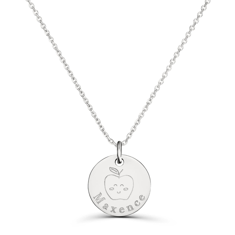 Collier personnalisé médaille 15 mm dessin pomme en Argent