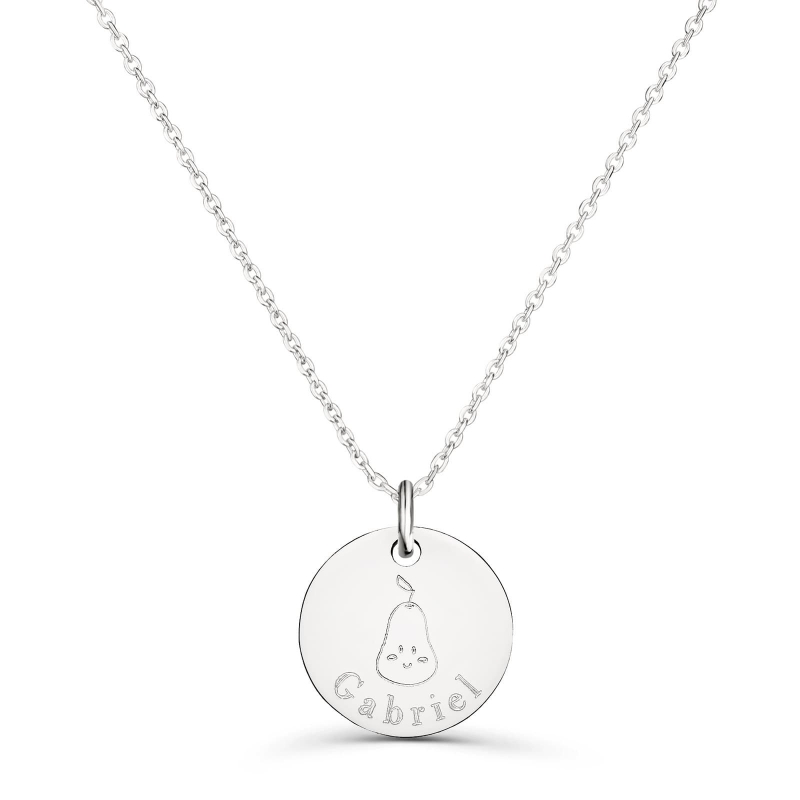 Collier personnalisé médaille 15 mm dessin poire en Argent