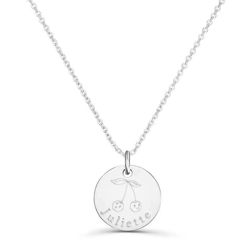 Collier personnalisé médaille 15 mm dessin cerise en Argent