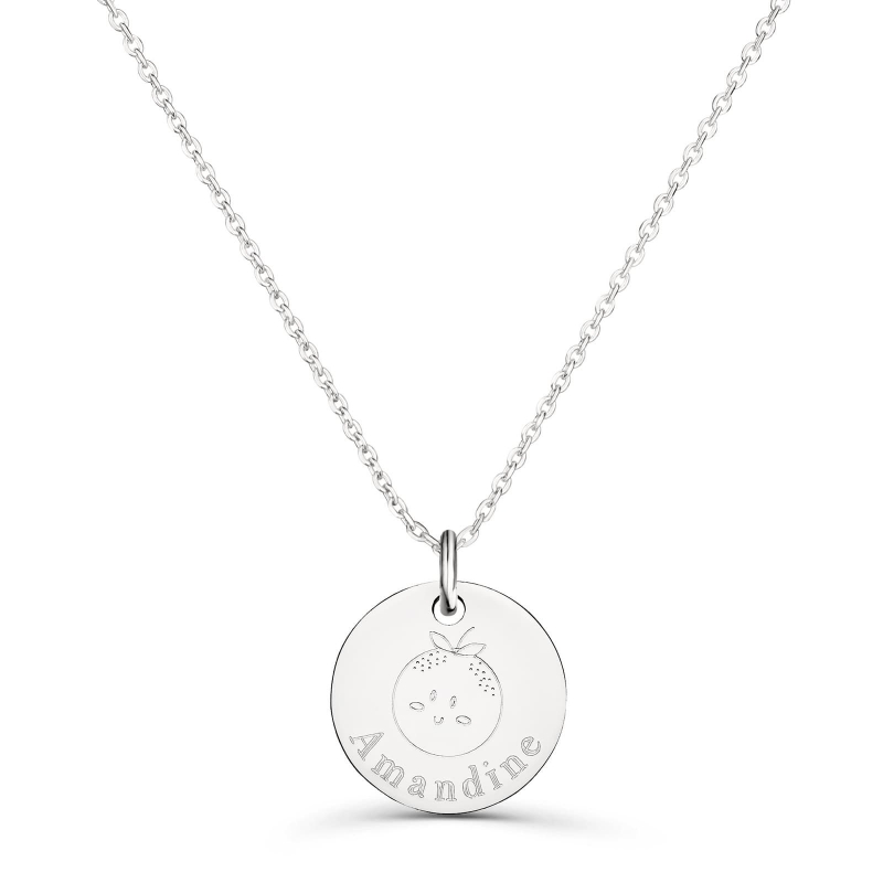 Collier personnalisé médaille 15 mm dessin clémentine en Argent