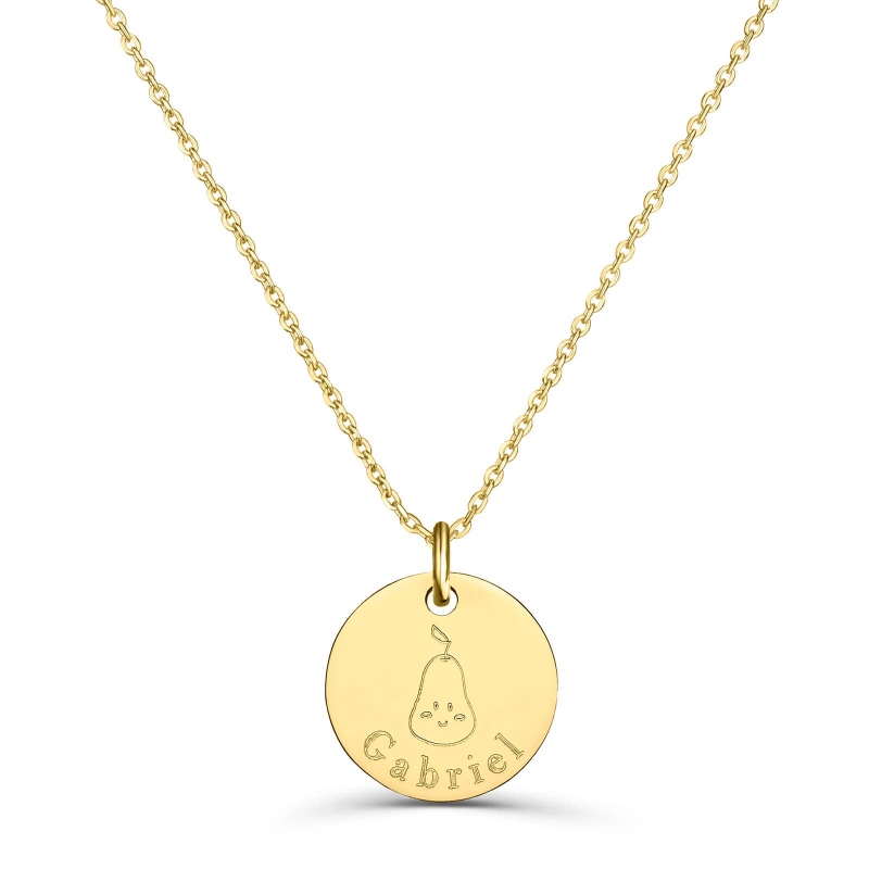 Collier personnalisé médaille 15 mm dessin poire en Plaqué Or