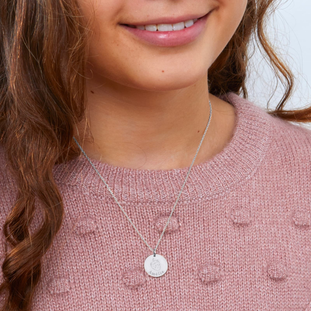 Collier personnalisé médaille 15 mm dessin fraise en Argent