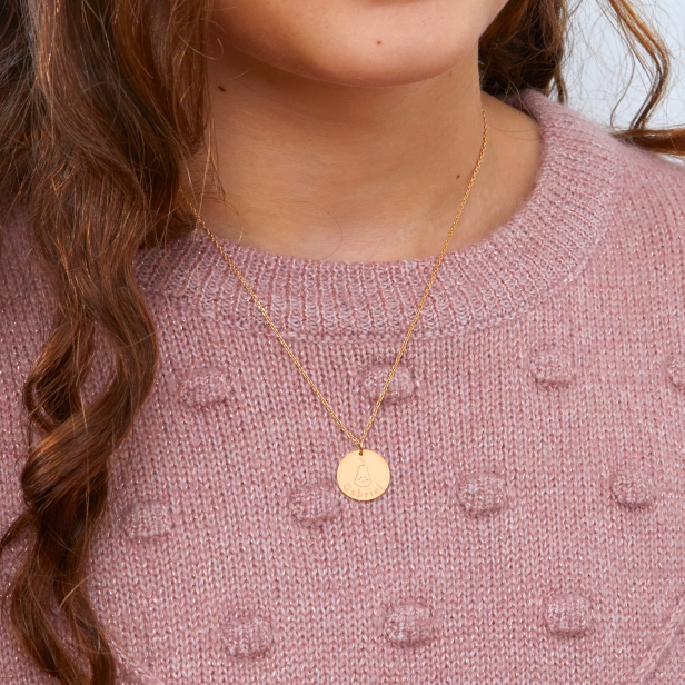 Collier personnalisé médaille 15 mm dessin poire en Plaqué Or