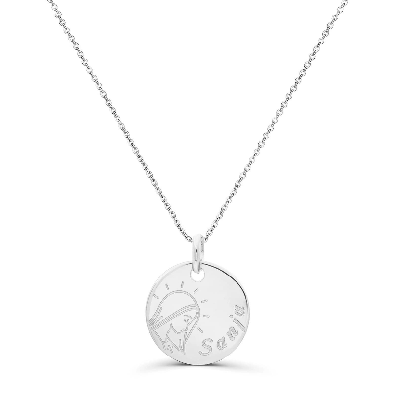 Collier personnalisé baptême "Vierge Marie" médaille Argent 15 mm