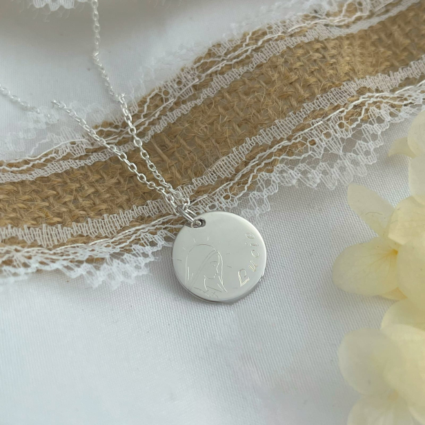 Collier personnalisé baptême "Vierge Marie" médaille Argent 15 mm