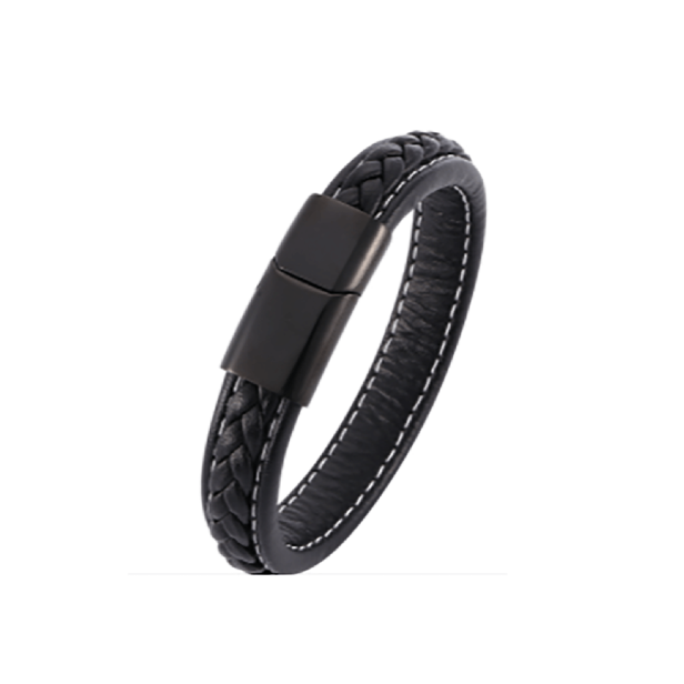 Bracelet homme personnalisé en cuir noir tressé
